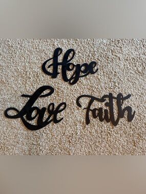 Love Hope Faith Black Wall Word Set